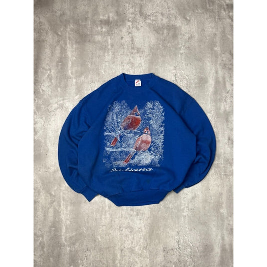 Vintage 90s Indiana Cardinal Nature Wildlife Graphic Sweatshirt Size XL Blue