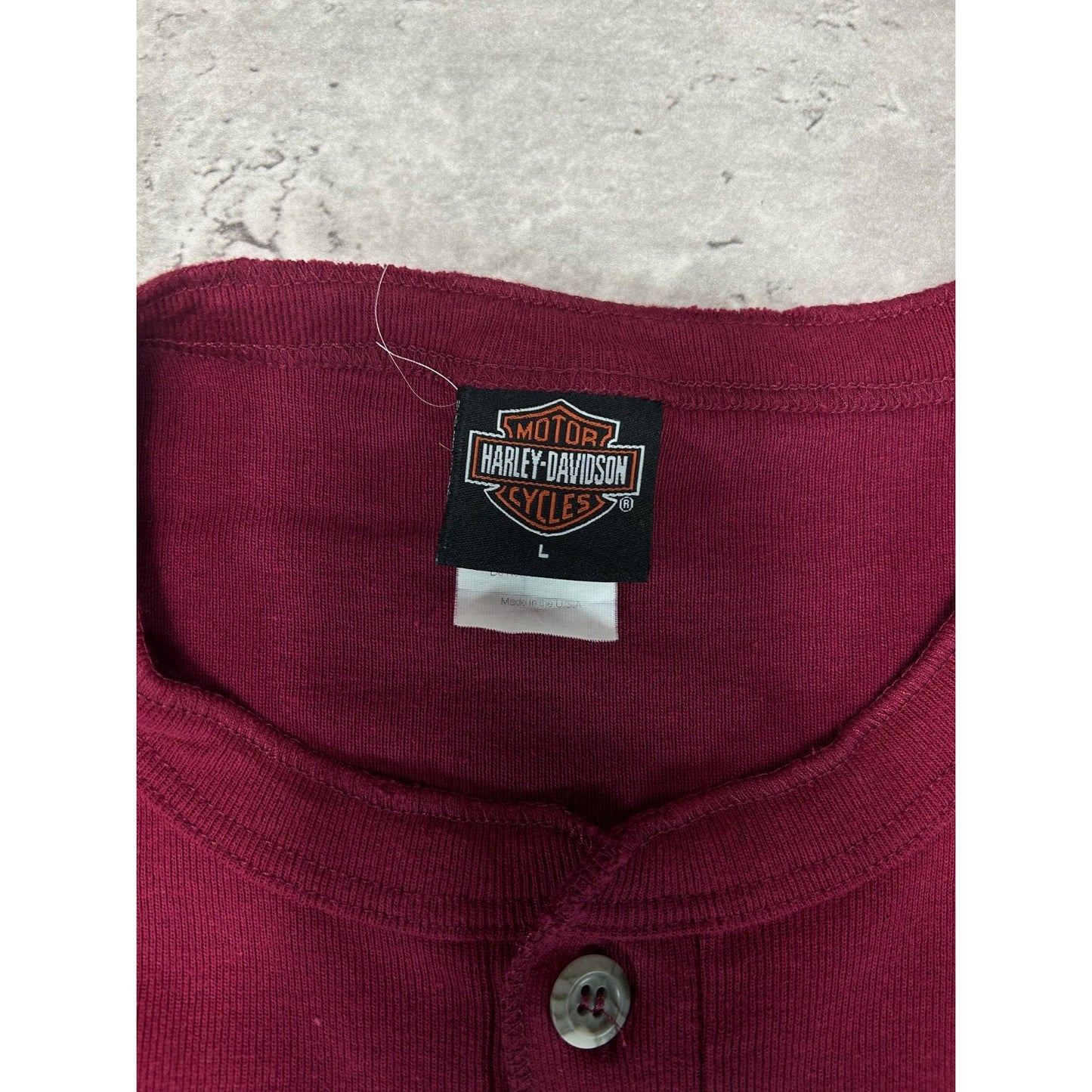 Vintage Harley Davidson 1/4 Button Spellout Graphic Long Sleeve T-Shirt Sz Large