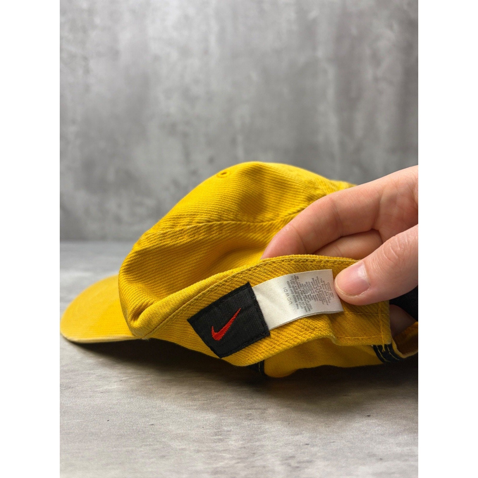 Vintage Nike Spellout Swoosh Star Logo Yellow Strapback Hat OSFA
