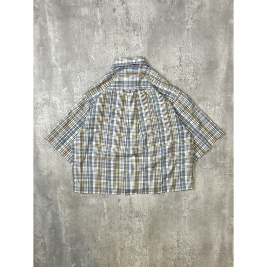 Vintage Andhurst Plaid Short Sleeve Reworked Cropped Button Up Shirt Size Medium