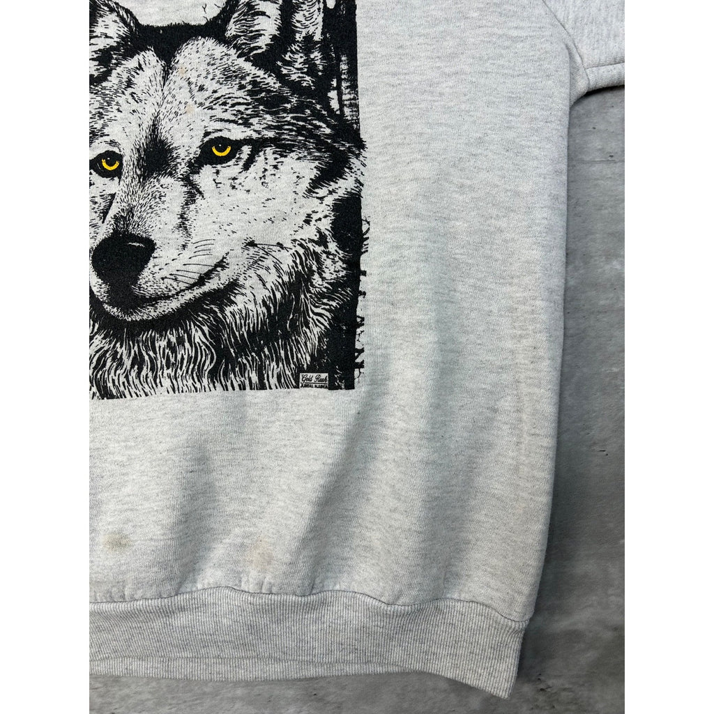 Vintage 90s Grey Wolf Animal Graphic Nature Crewneck Sweatshirt Size Large