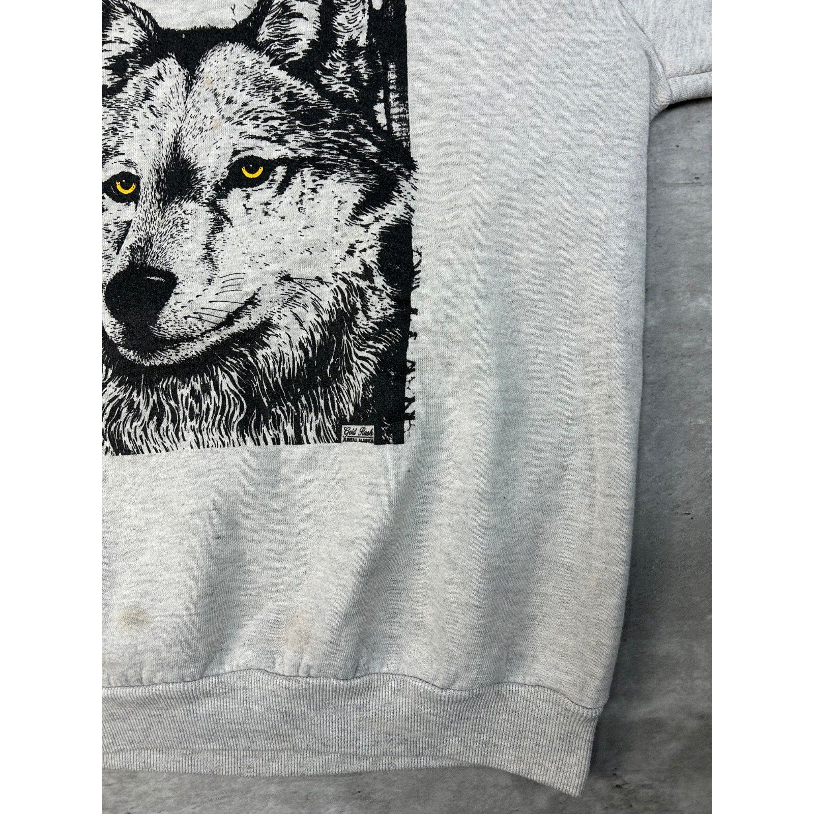 Vintage 90s Grey Wolf Animal Graphic Nature Crewneck Sweatshirt Size Large