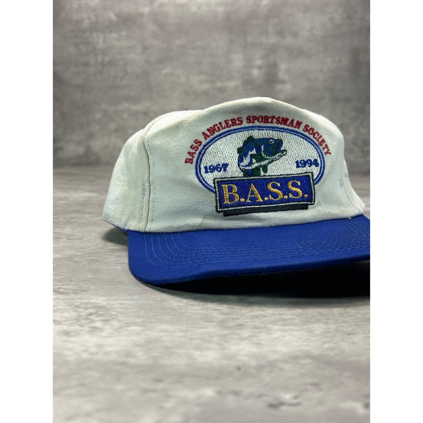 Vintage 90s Bass Fishing Embroidered Spellout Logo Snapback Hat OSFA