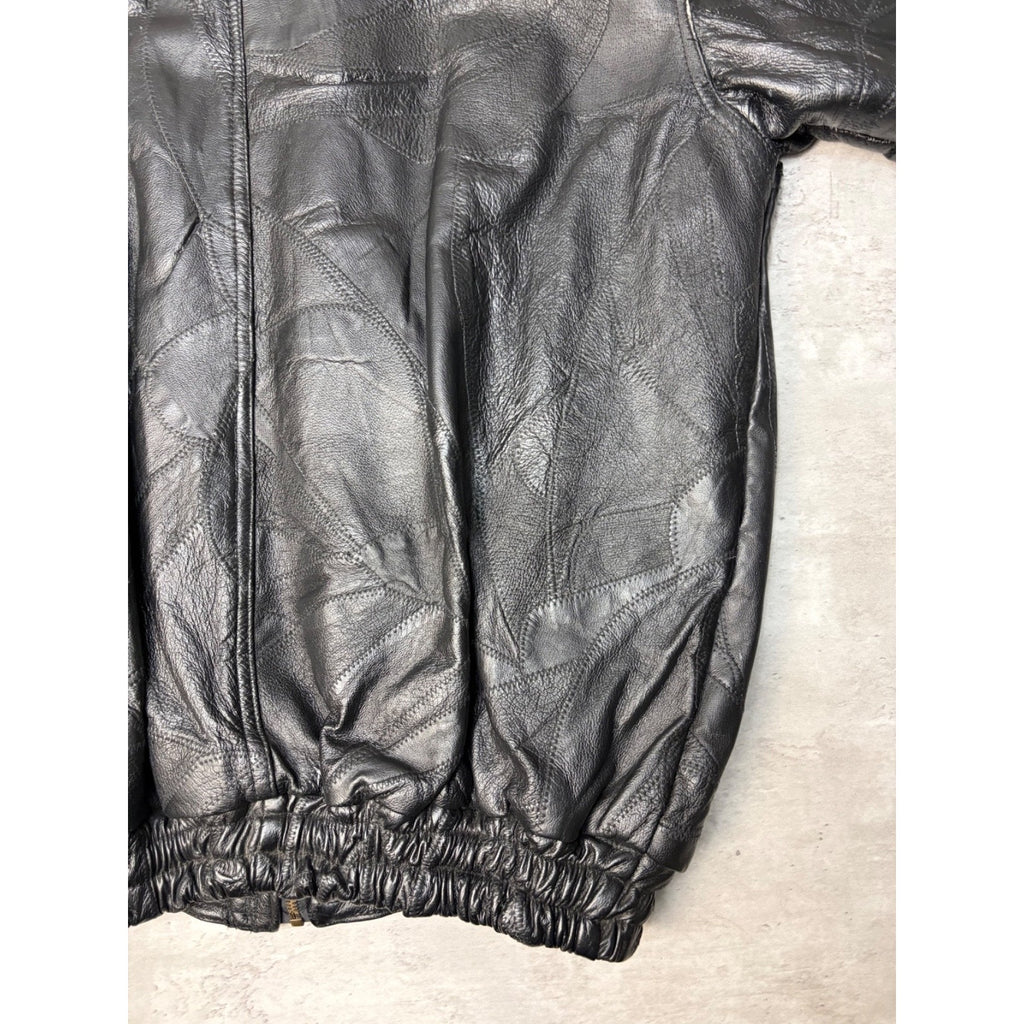 Vintage Leather Full Zip Black Bomber Jacket Size XL