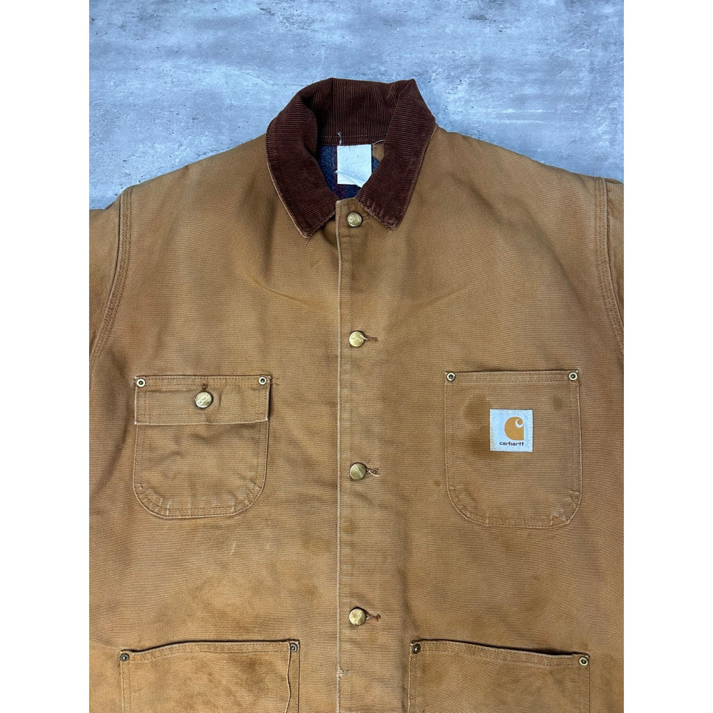 VTG 90s Carhartt Blanket Lined Canvas Workwear Chore Barn Coat Jacket Size Large
