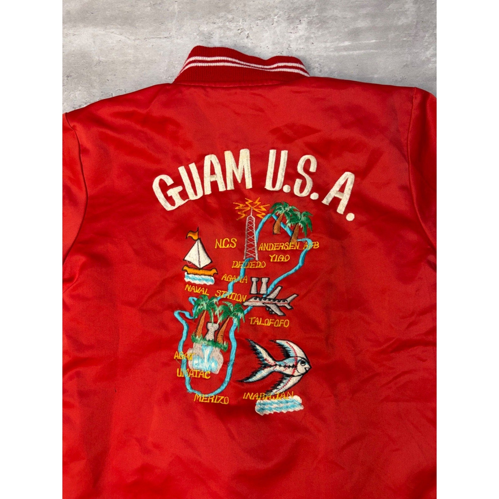 70s/80s Guam USA Embroidered Lightweight Varsity Souvenir Jacket Size Small