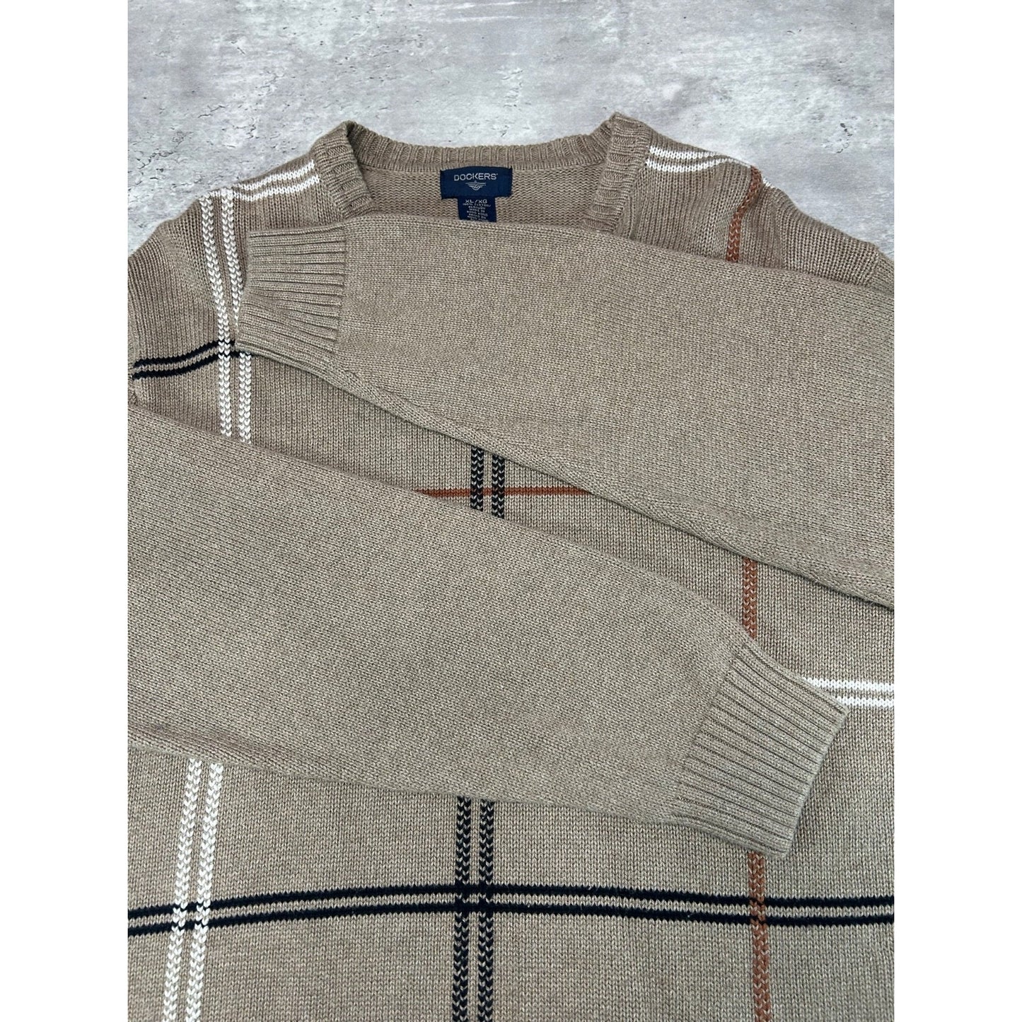 Vintage Dockers Plaid Print Pullover Ribbed Knit Sweater Size XL