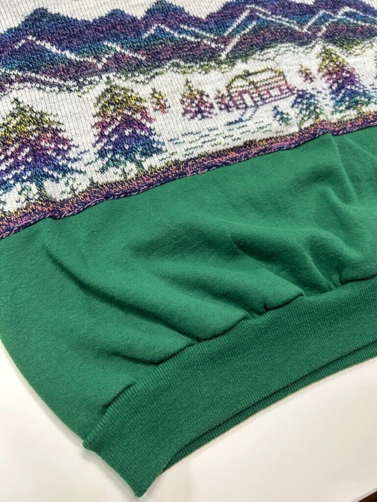 Vintage 90s Alaska Knit Print Destination Graphic Collared Sweatshirt Size Large