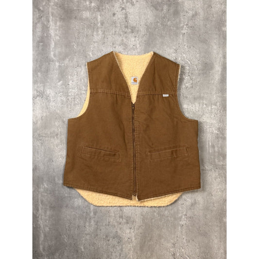 Vintage 80s Carhartt Sherpa Lined Canvas Workwear Vest Size Medium