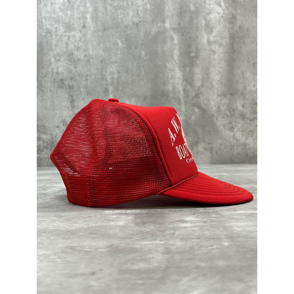 Vintage 90s A.W. Marion Boat Rentals Graphic Trucker Snapback Hat OSFA
