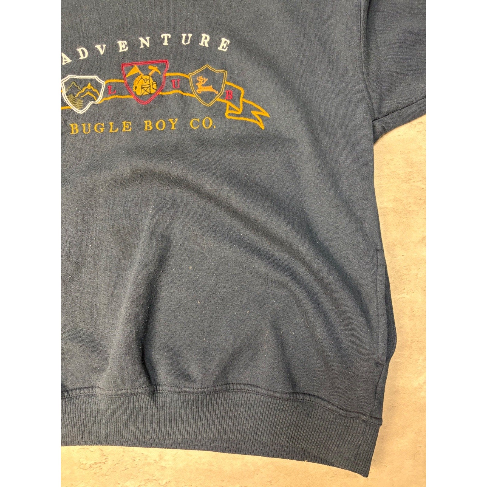 Vintage 90s Bugle Boys Adventure Embroidered Collared Sweatshirt Size XL