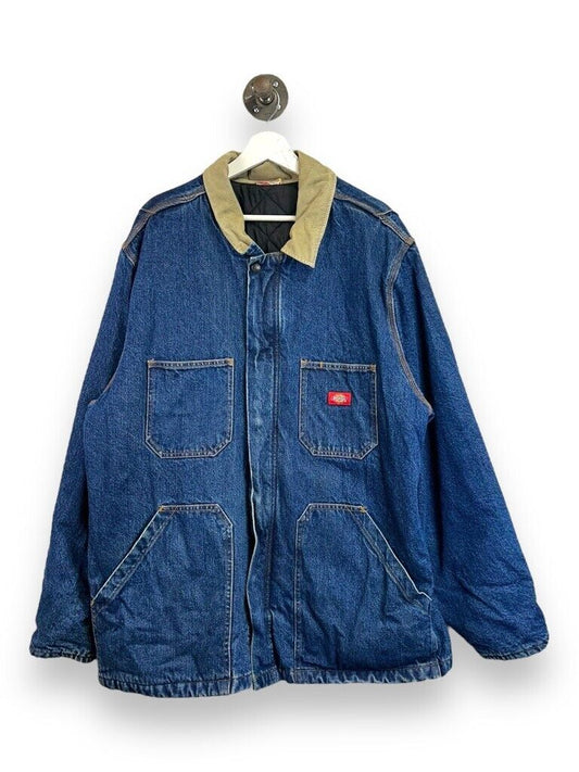 Vintage Dickies Dark Wash Denim Work Wear Chore Barn Jacket Size 2XL Blue