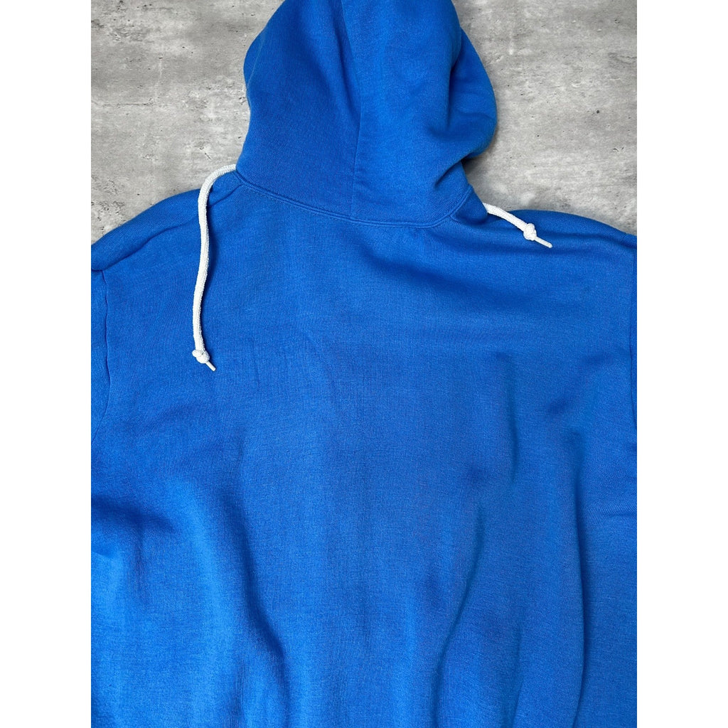 Vintage 80s Full Zip Hooded Blank Blue Sweatshirt Size Large