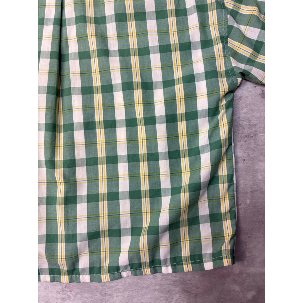 Vintage Sun River Single Pocket Plaid Short Sleeve Cropped Button Up Shirt Sz XL