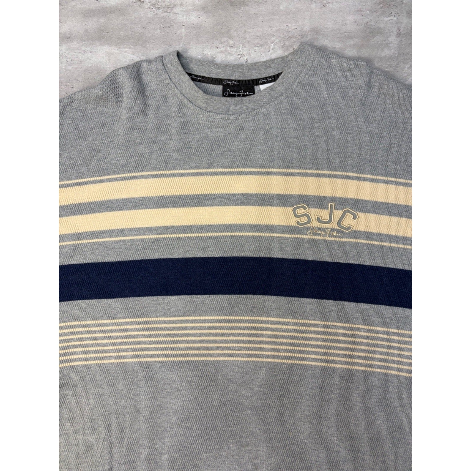 Vintage Y2K Sean John Embroidered Logo Striped Pullover Knit Sweater Size 2XL