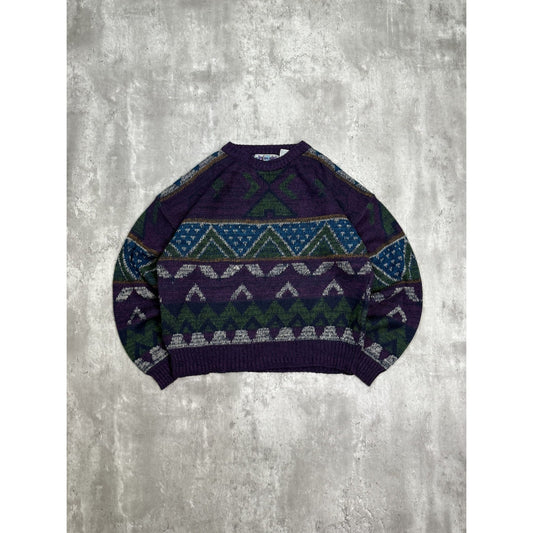 Vintage 90s Geometric Striped Pullover Knit Sweater Size Large