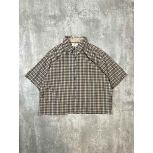 Vintage Falls Creek Plaid Short Sleeve Reworked Cropped Button Up Shirt Size XL
