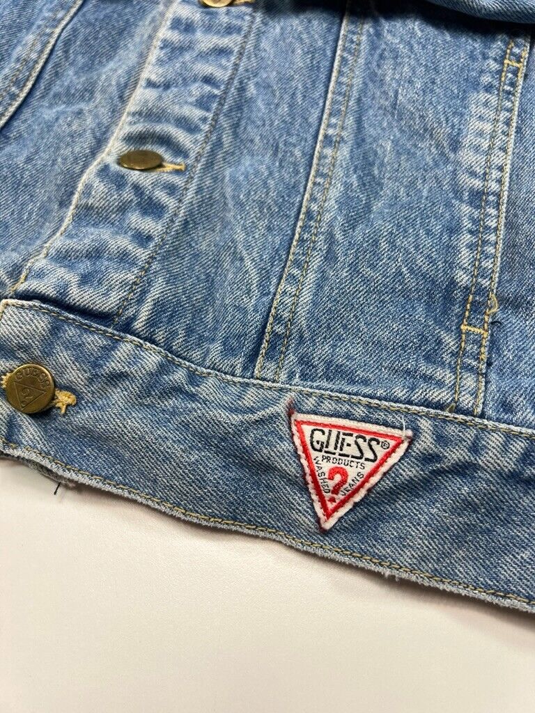 Vintage 90s Guess Light Wash Denim Trucker Jacket Size Medium Made in USA