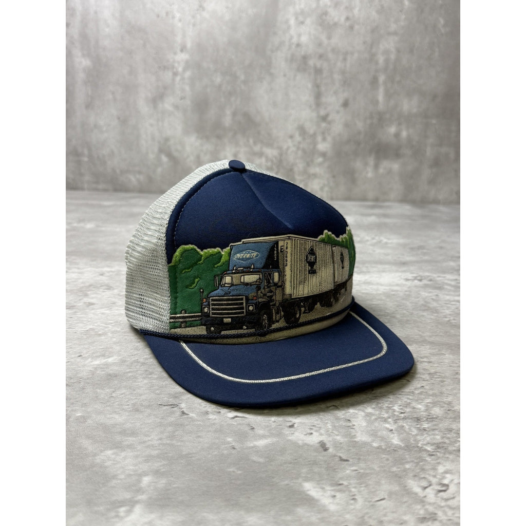 Vintage 90s Overnight Freight Trucking Graphic Trucker Snapback Hat OSFA