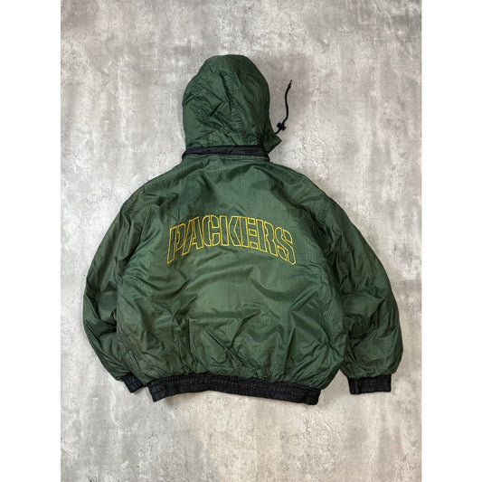 Vintage 90s Green Bay Packers NFL Insulated Full Zip Hooded Jacket Size Large