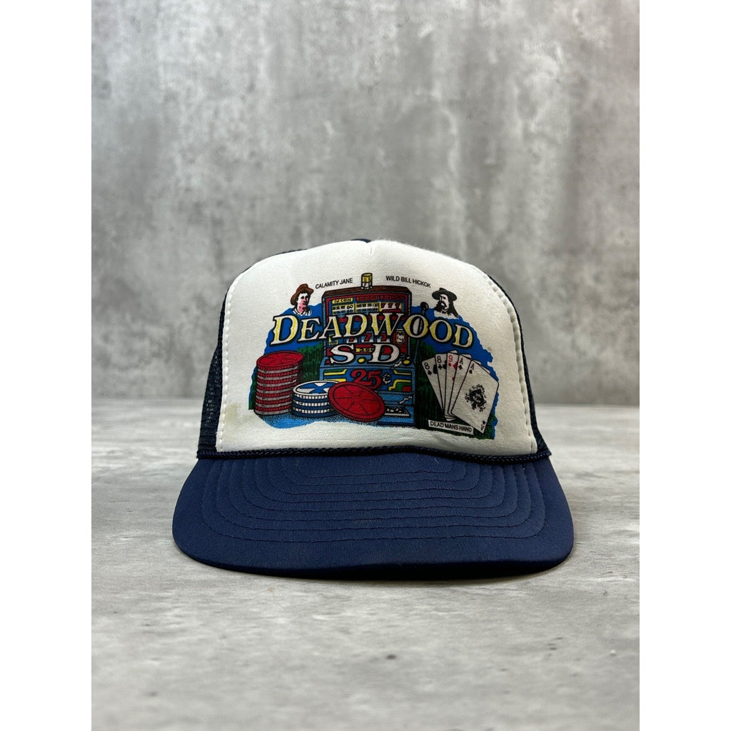 Vintage 80s Deadwood S.D. Casino Destination Graphic Trucker Snapback Hat OSFA