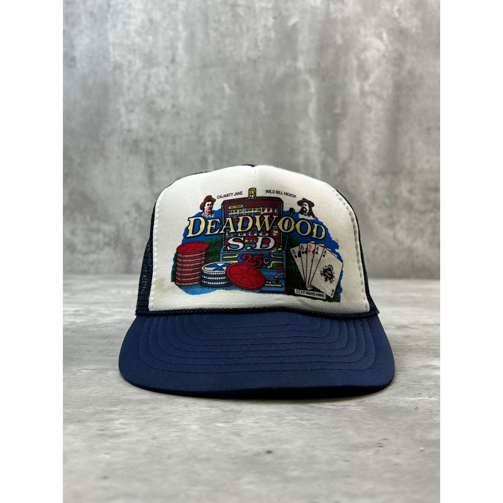 Vintage 80s Deadwood S.D. Casino Destination Graphic Trucker Snapback Hat OSFA