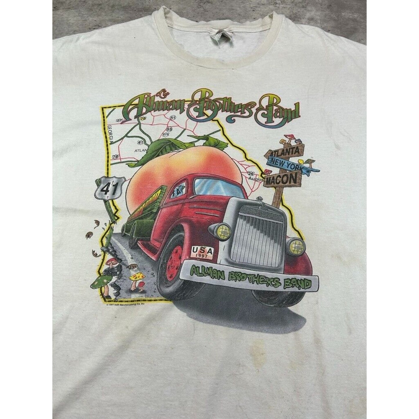 Vintage 1997 Allman Brothers Band Georgia Peach Rock Music T-Shirt Size XL