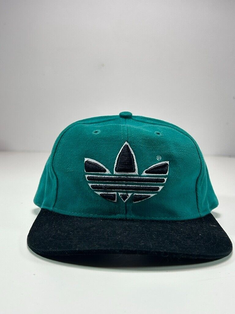 Vintage 90s Adidas Embroidered Trefoil Snapback Hat OSFA Teal