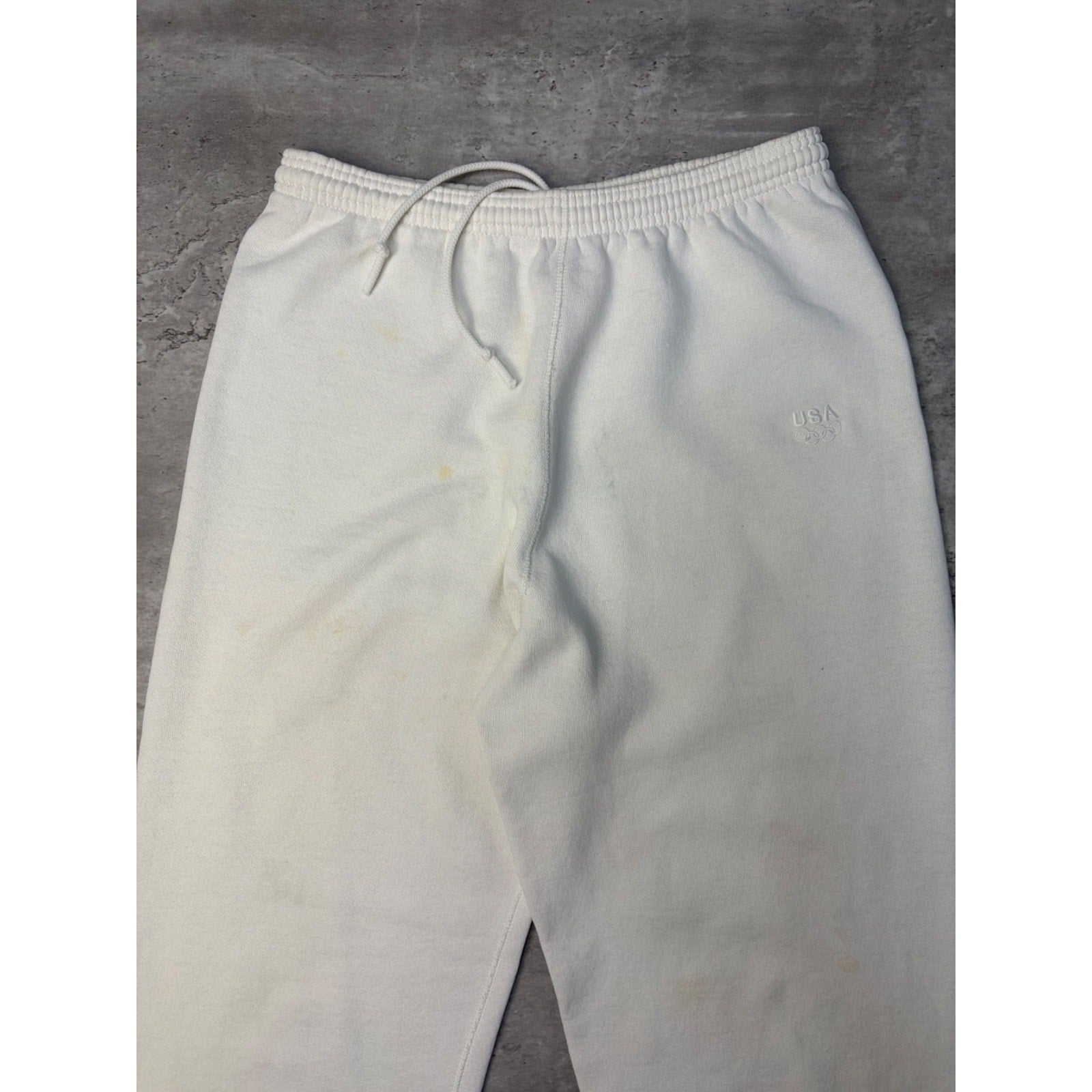 Vintage 90s USA Olympics Tonal Embroidered Logo White Sweat Pants Size Medium