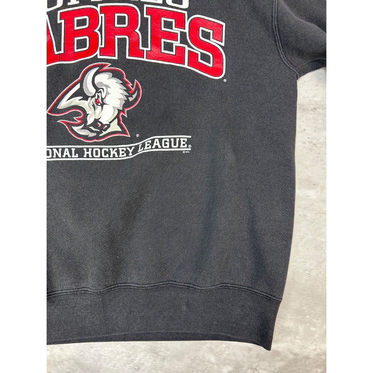 Vintage 90s Buffalo Sabres NHL Graphic Spellout Hockey Sweatshirt Size Medium