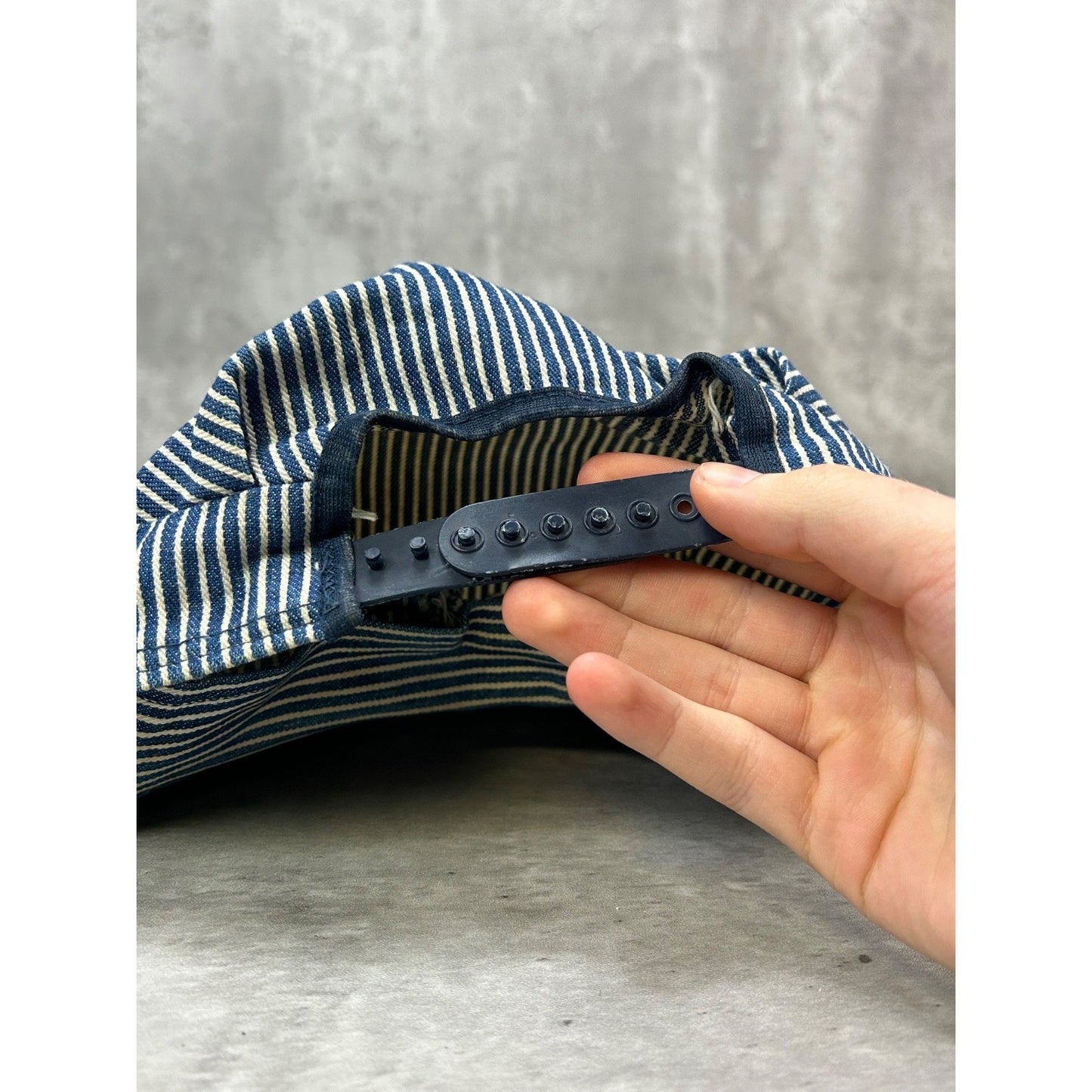 Vintage 80s Oshkosh Embroidered Patch Pinstripe Snapback Hat OSFA