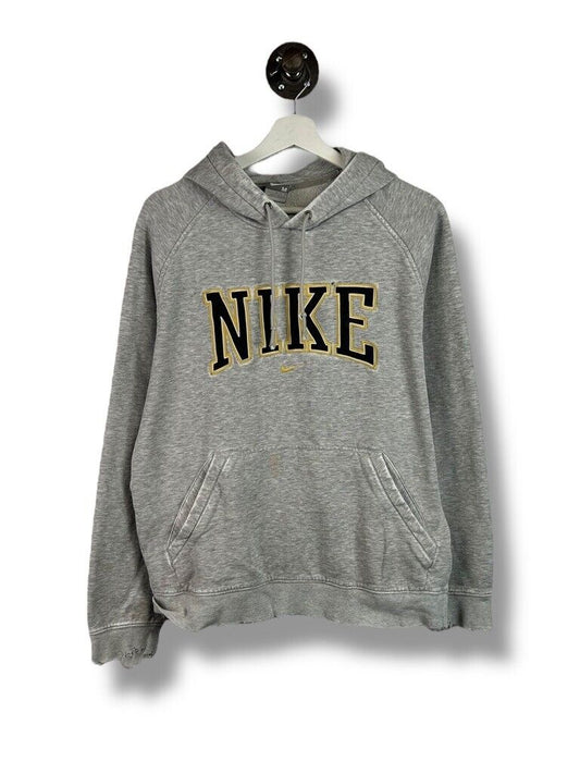 Vintage Nike Embroidered Spellout Distressed Hooded Sweatshirt Size Medium Gray