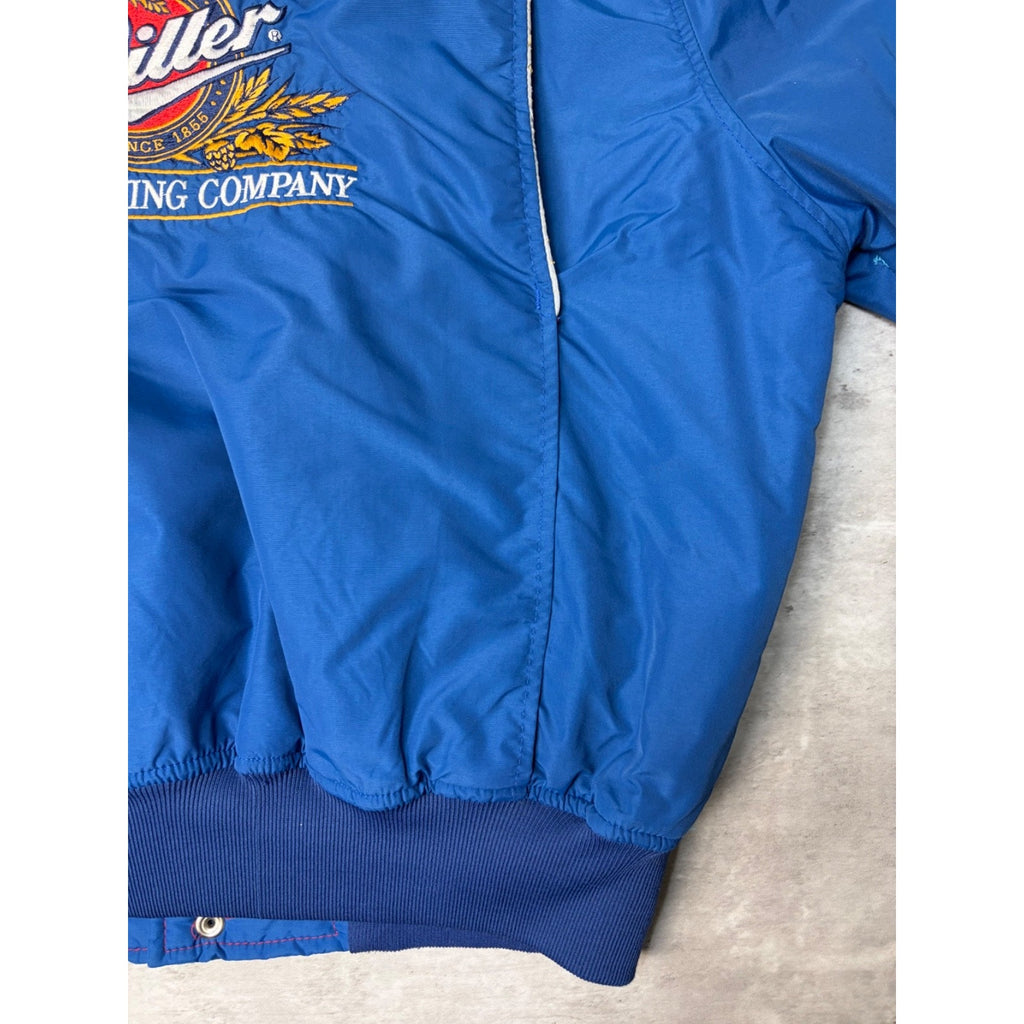Vintage 90s Miller Lite Embroidered Full Zip Insulated Bomber Jacket Size Large