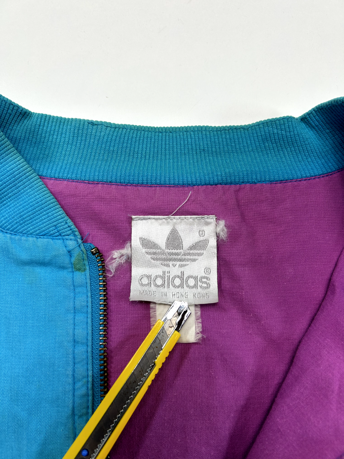 Vintage 80s Adidas Embroidered Trefoil Full Zip Bomber Jacket Size Large Blue