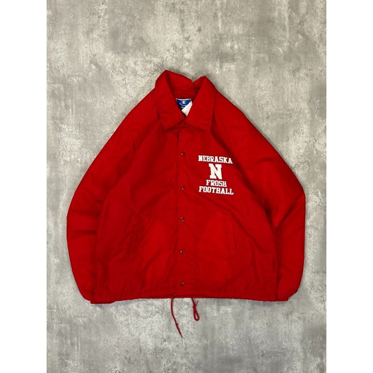 Vintage 80s Nebraska Frosh Football Nylon Coaches Jacket Size Large Red