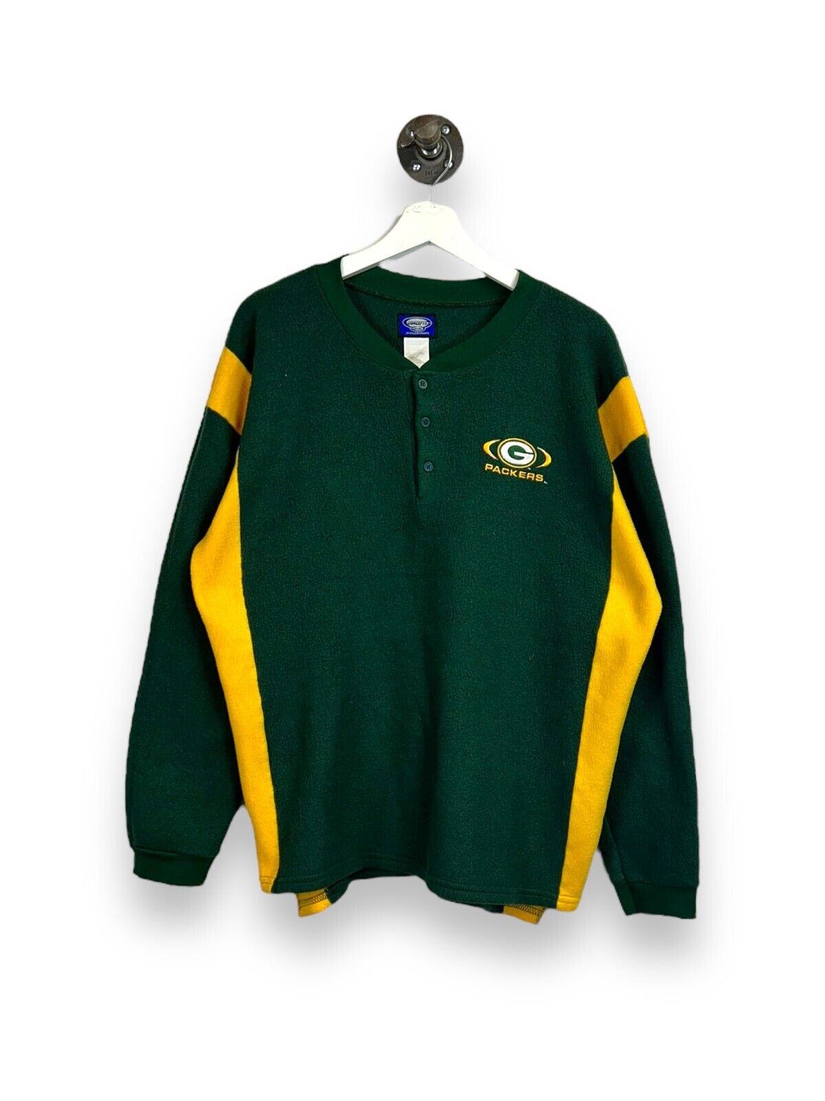 Vintage Green Bay Packers NFL Embroidered Fleece 1/4 Button Up Sweatshirt Sz XL