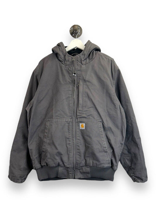 Carhartt Fleece Lined Canvas Workwear Hooded Bomber Jacket Size Large