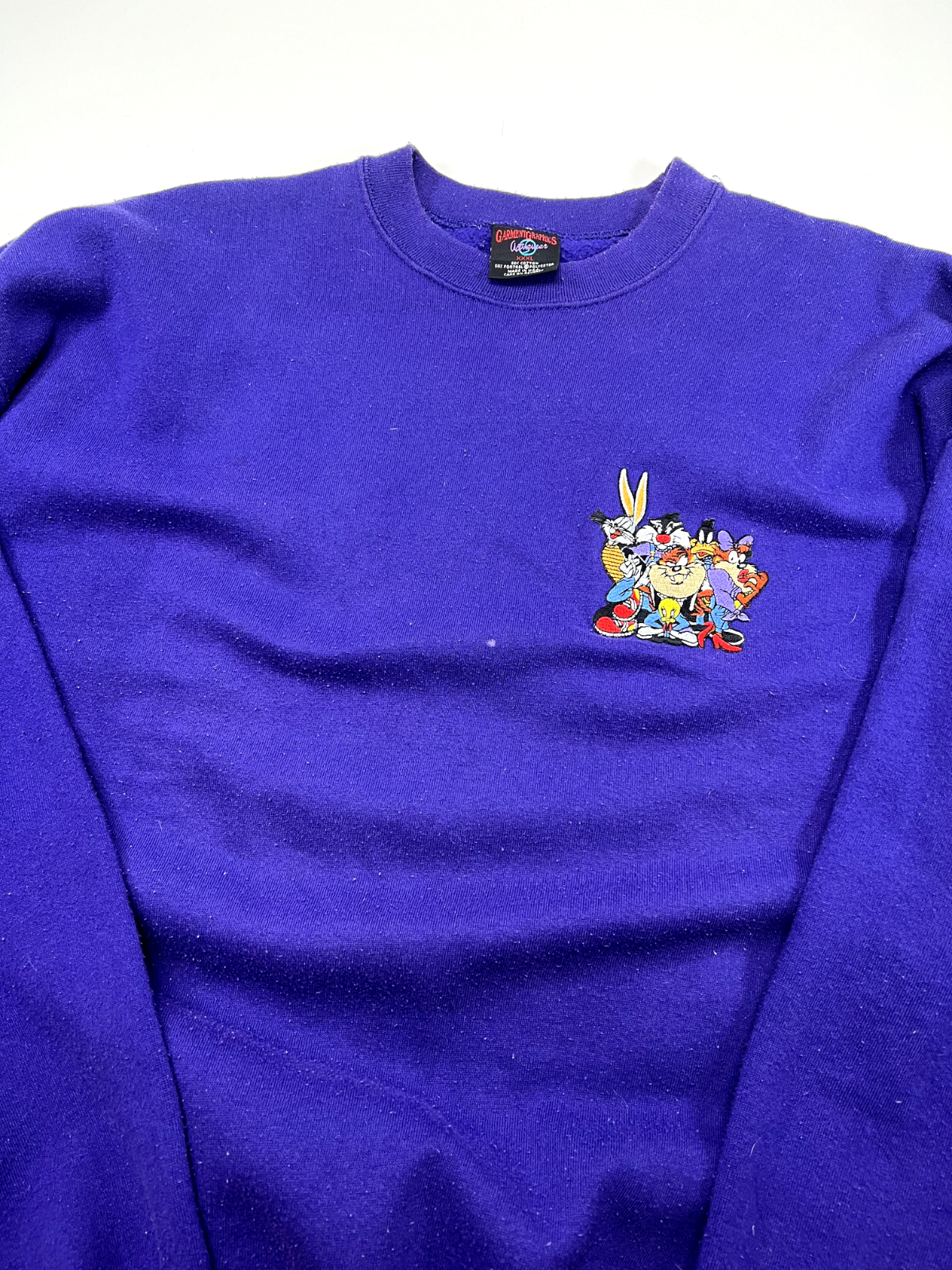 Vintage 1995 Looney Tunes Crew Logo Front And Back Sweatshirt Sz 3XL 90s Purple