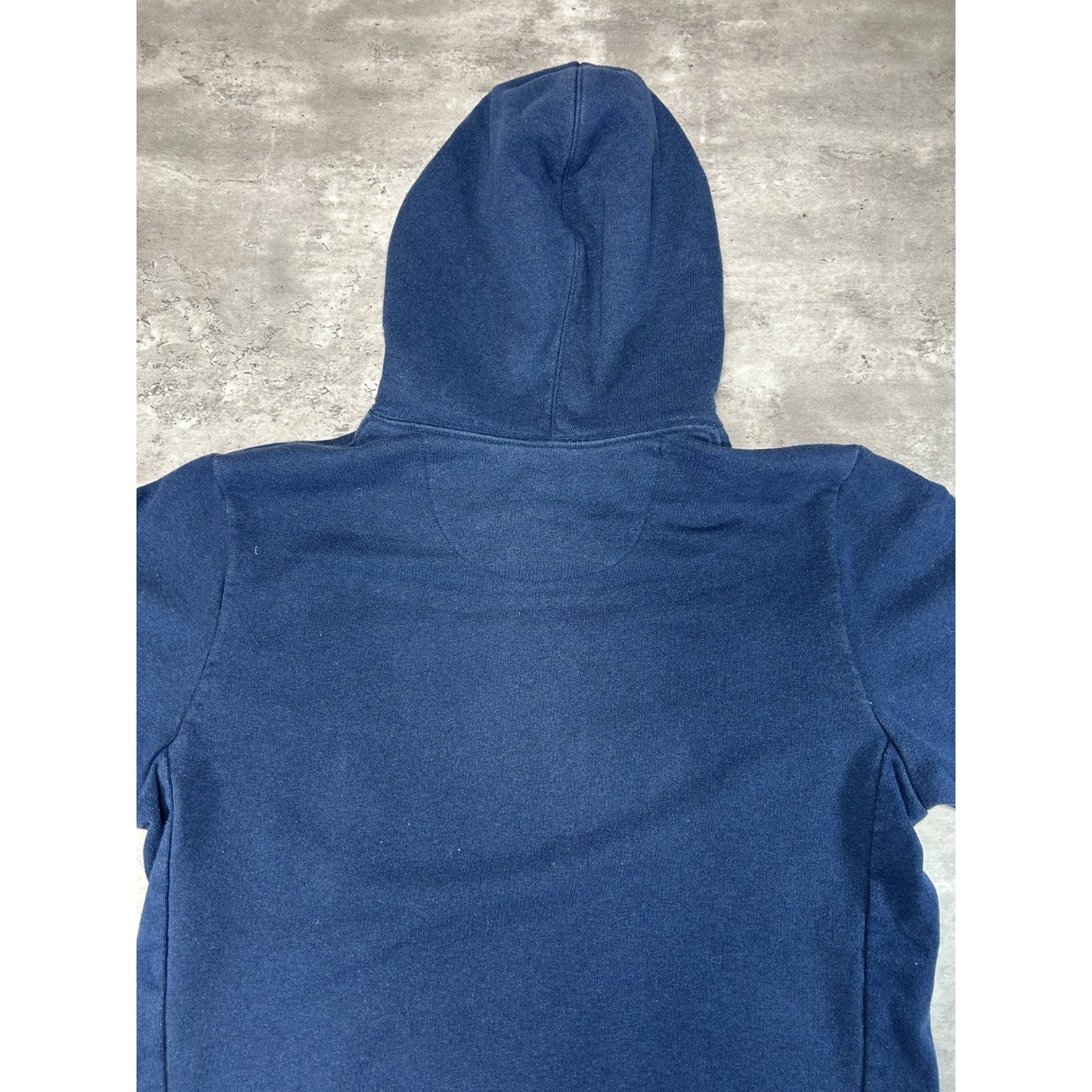 Patagonia Graphic Spellout Pullover Hooded Sweatshirt Size Medium Navy Blue