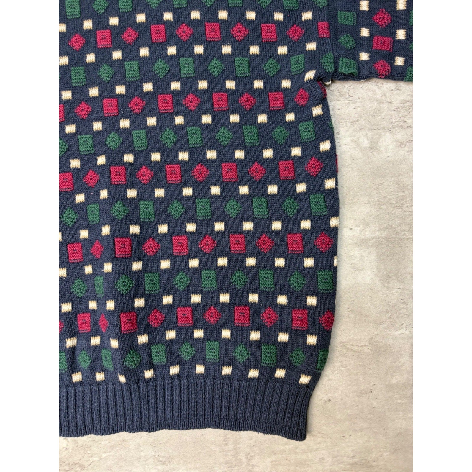 Vintage 90s Geometric Pattern Print Pullover Ribbed Knit Sweater Size Large