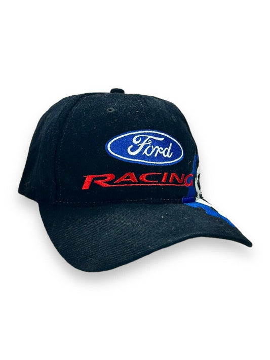 Vintage Ford Racing Nascar Embroidered Spell Out Strapback Hat OSFA Black