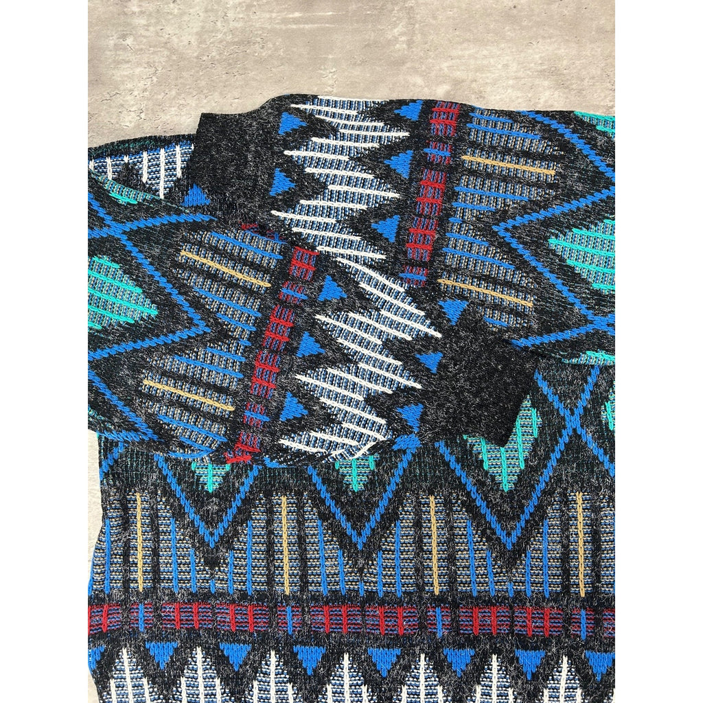 Vintage 80s/90s Scandia Geometric Stripe Print Pullover Knit Sweater Size Large