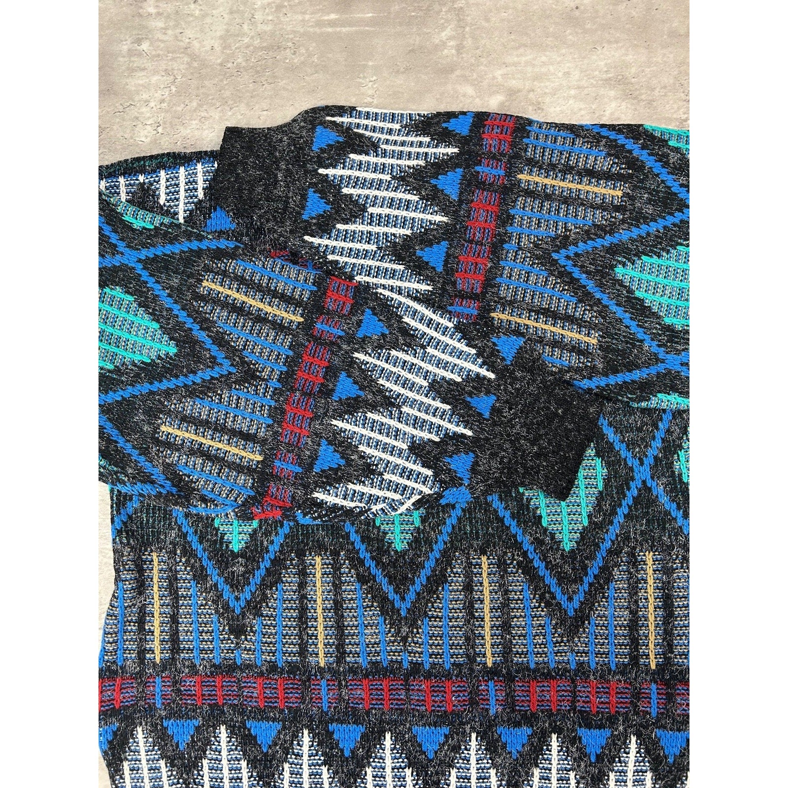 Vintage 80s/90s Scandia Geometric Stripe Print Pullover Knit Sweater Size Large