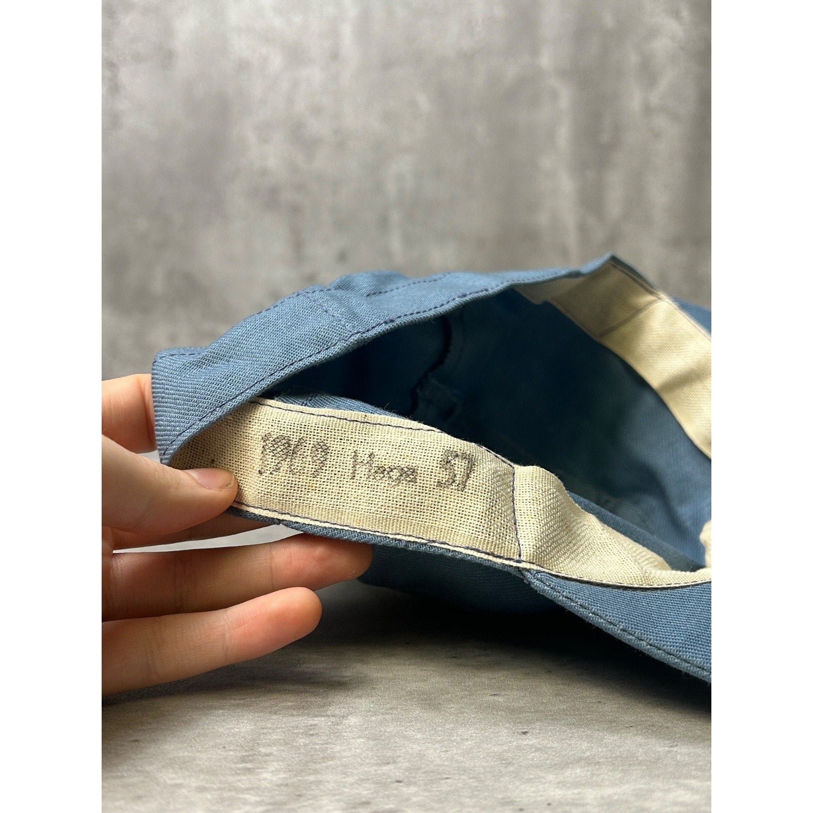 Vintage 1969 5 Panel Steel Blue Fitted Hat Size 7
