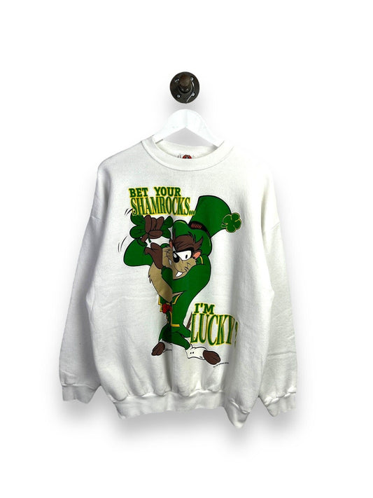 Vintage 1997 Looney Tunes Taz Bet Your Shamrocks Irish Graphic Sweatshirt Sz XL