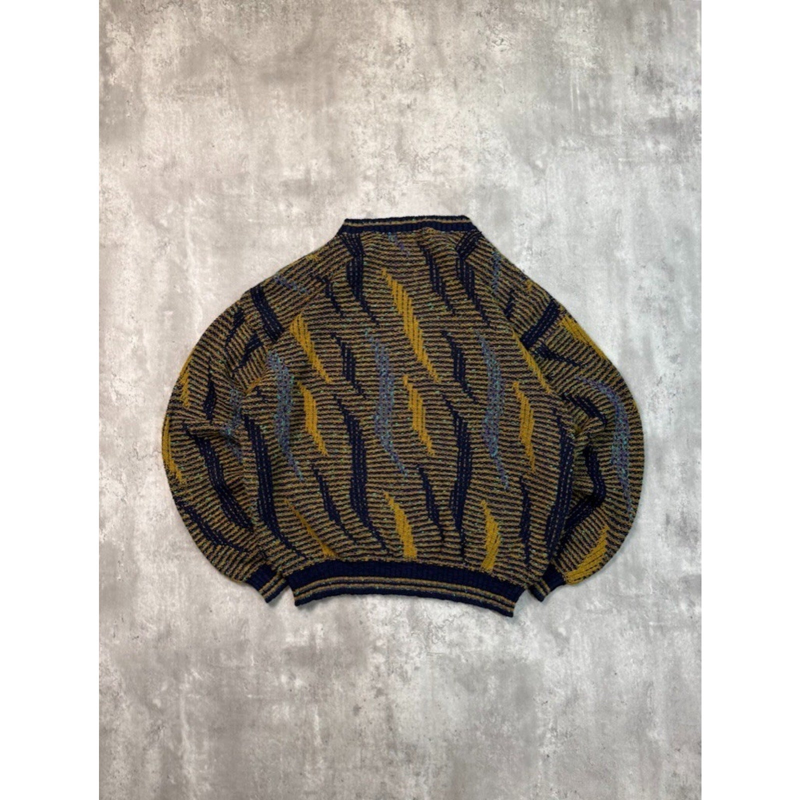 Vintage 90s Tony Stewart Abstract Striped Print Pullover Knit Sweater Size Large