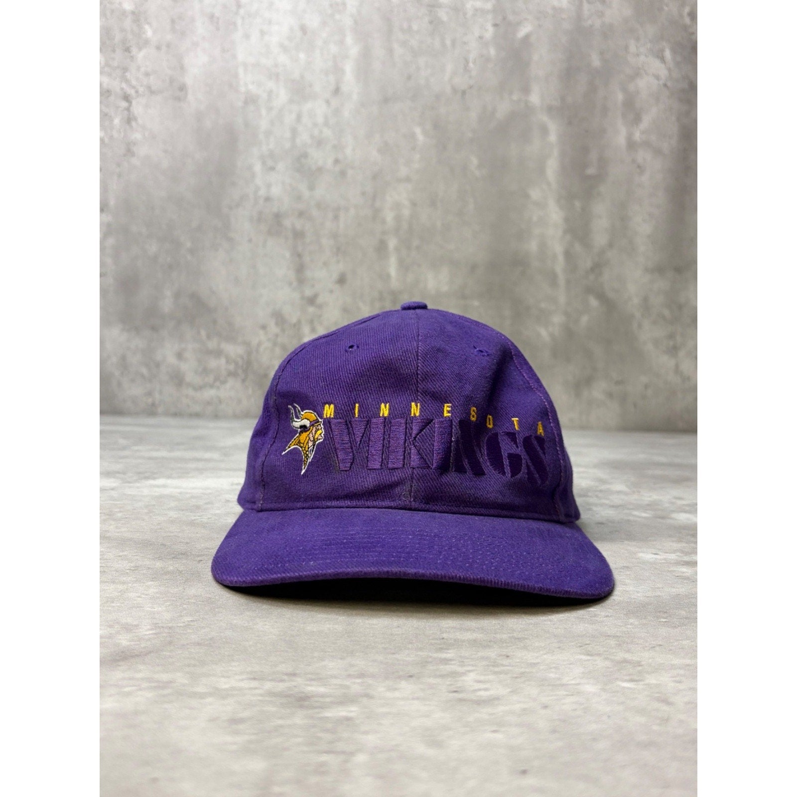 Vintage 90s Minnesota Vikings NFL Embroidered Spellout Strapback Hat OSFA