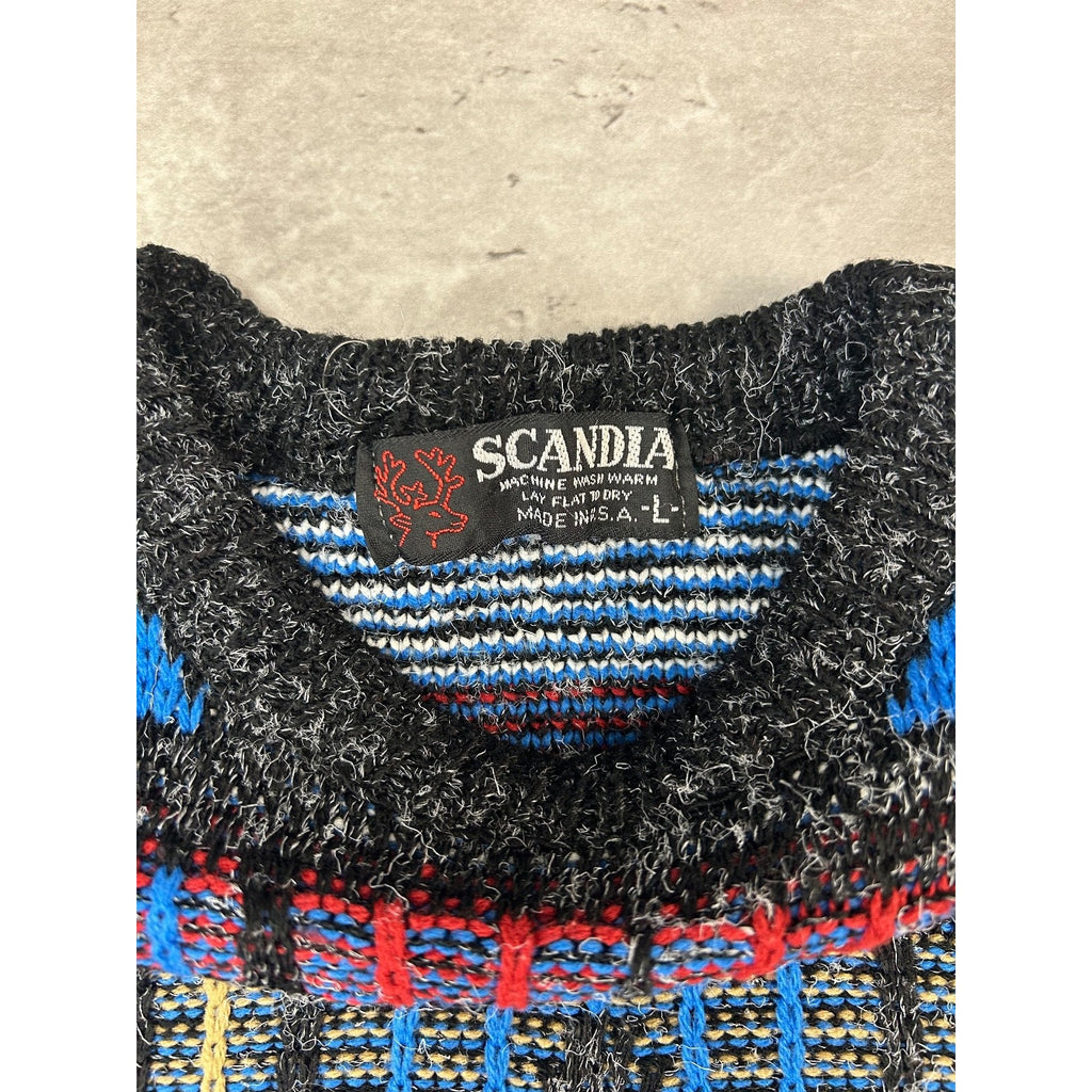 Vintage 80s/90s Scandia Geometric Stripe Print Pullover Knit Sweater Size Large