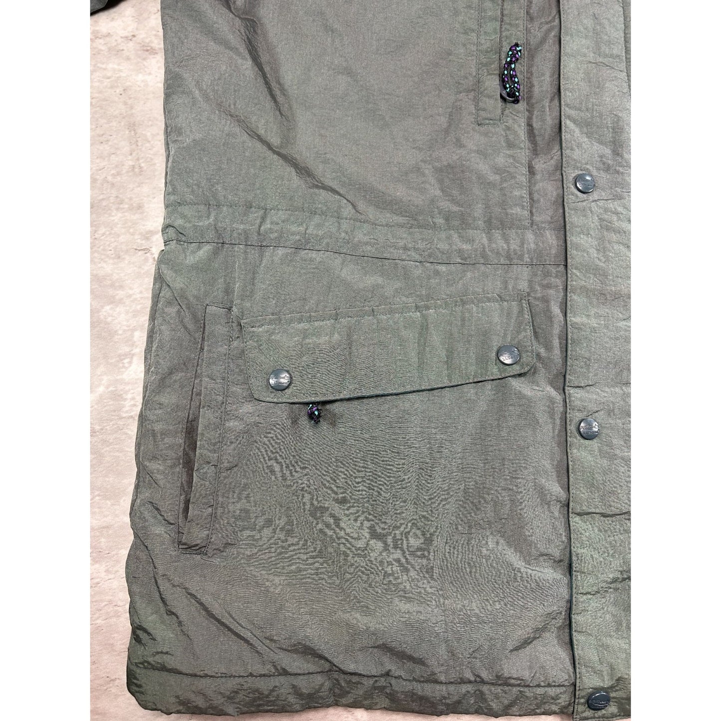 Vintage 80s/90s L.L. Bean Blanket Lined Nylon Long Jacket Size LT Green