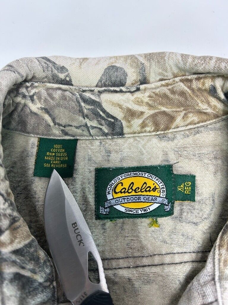 VTG 90s Cabelas Advantage Tree Camo Double Pocket Button Up Shirt Size XL